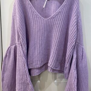 Free People Lavender Knit Bell Sleeve Sweater, S 💜